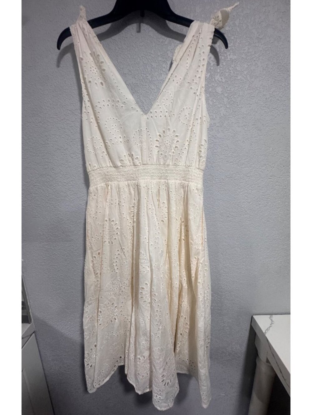 Anne Klein Womens Eyelet Tie Shoulder Midi Dress Pearl White Size 6 Cotton Blend - Picture 7 of 7